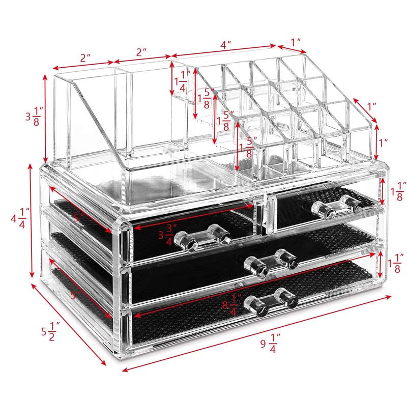 Deamira BeautyVault make-up organizer, afmetingen en detail